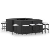 Cumpara ieftin Set mobilier bar de gradina cu perne, 16 piese, negru poliratan
