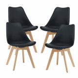 Scaune bucatarie Dubrovnik S set 4 buc PU/fag negru [en.casa] HausGarden Leisure