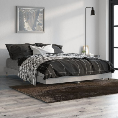 Cadru de pat, gri beton, 135x190 cm, lemn prelucrat foto