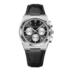 Ceas barbatesc Poedagar CS1869, piele naturala, negru, cadran negru