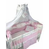 Lenjerie Little Princess cu aparatori &icirc;n 2 culori pat 120x60 cm fundițe și buzunar accesorii Deseda Roz pal