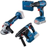 Bosch GBH 18V-24 C + GWS 18V-10 + GSB 185-LI - Rotopercutor SDS-Plus 2.4 J + Polizor unghiular 125 mm + Masina de gaurit si insurubat cu percutie 50 N
