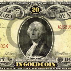 20 dolari 1905 Reproducere Bancnota USD , Dimensiune reala 1:1