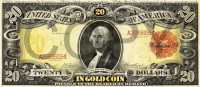 20 dolari 1905 Reproducere Bancnota USD , Dimensiune reala 1:1 foto