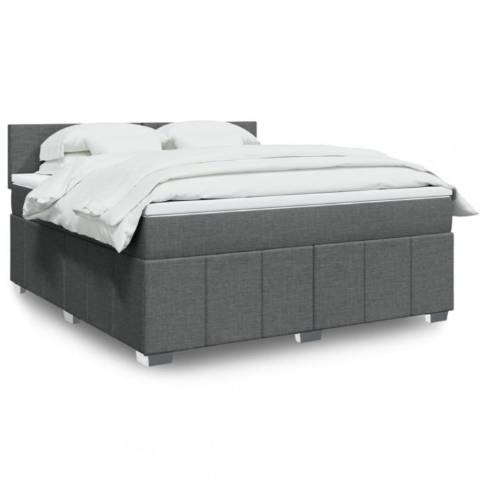 vidaXL Pat box spring cu saltea, gri &icirc;nchis, 180x200 cm, textil 3289441