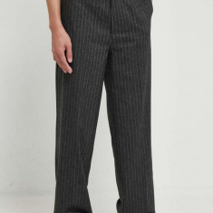 Samsoe Samsoe pantaloni din lana culoarea gri, drept