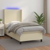 VidaXL Pat cu arcuri, saltea și LED, crem, 100x200 cm, piele ecologică 3139249