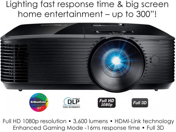 Proiector optoma hd146x dlp fhd 1920x1080 up to wuxga (1920&times;1200) 3600 lumeni 25.000:1 16:9 nativ