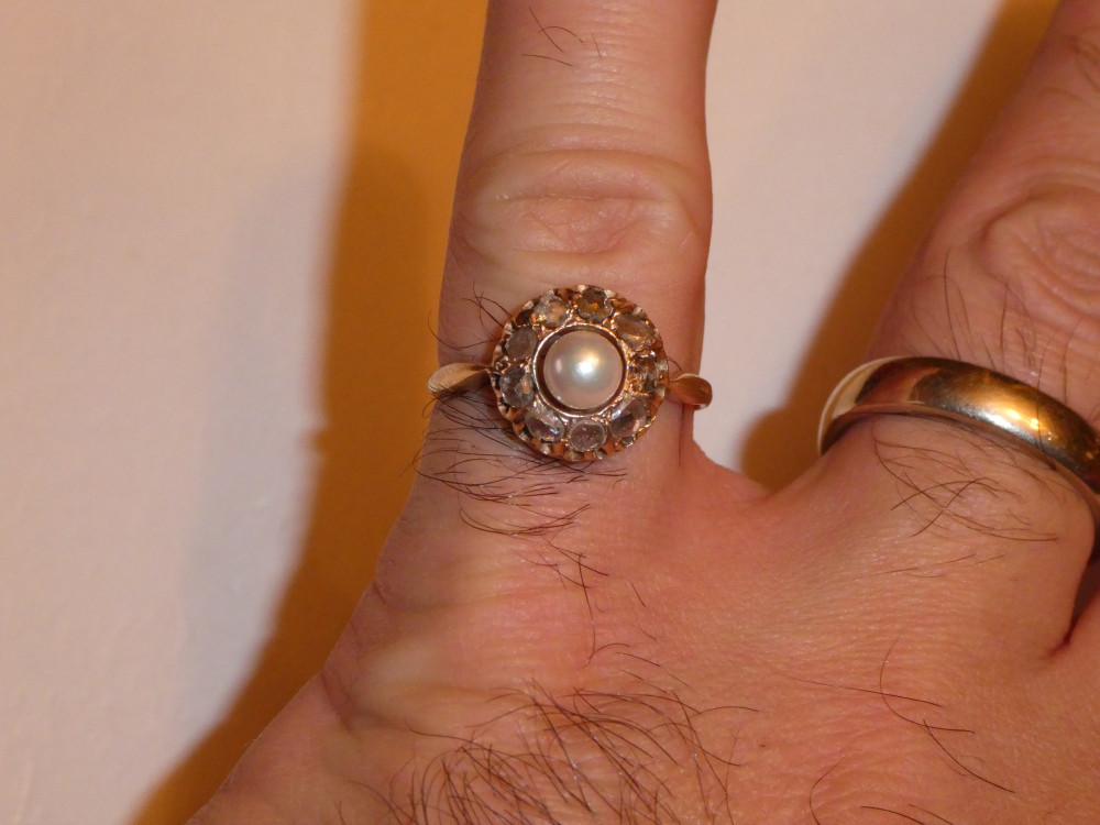 INEL AUR 14K + 10 Diamante Roze Cut = 0.50ct + 1 Perla - Antourage -  Vintage !, 57 - 67, Galben | Okazii.ro