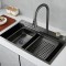 Set Chiuveta Bucatarie Inox cu Baterie Dubla, Cuva Perforare Legume/Fructe, Cuva Universala cu Dop Scurgere, Tocator, Negru Grafit, 75x45X21cm ModernL