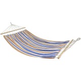 Hamac dublu cu bare din lemn, pentru 2 persoane, bumbac, 150kg, 200x150 cm, albastru si maro Household NewTrend