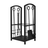 Cumpara ieftin Set suport lemne semineu, 2 nivele, cu 4 accesorii 60 cm, otel, 40x30x73 cm, Isotrade
