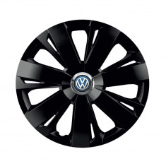 Set 4 capace roti Energy Negru cu inel cromat pentru gama auto Volkswagen, R16