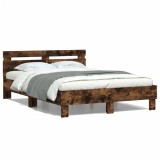 VidaXL Cadru de pat cu tăblie și LED, stejar fumuriu, 135x190 cm 3207571