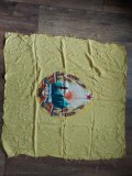 Material galben din steag vechi cu Stema RPR / RSR aplicat, 71x71cm