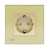 Priza &icirc;ncastrata PNI WP101G Schuko cu rama din sticla securizata, finisaj auriu, 230V, 16A