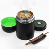 Cumpara ieftin Termos pentru supa/mancare Koken, capacitate 1000ml, perete dublu, inox, 8h mentine rece/fierbinte, supapa presiune, capac bol, 22x10 cm, Negru