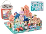Set oras tip puzzle, din lemn pentru copii, blocuri cu numere si litere, 135 buc, LeanToys, 9830