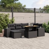 VidaXL Set canapele de grădină cu perne, 7 piese, negru, poliratan