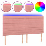 Tăblie de pat cu LED, roz, 200x5x118/128 cm, catifea