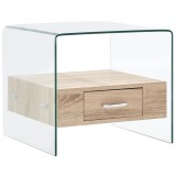 Gossi masuta de cafea cu sertar, 50x50x45 cm, sticla securizata