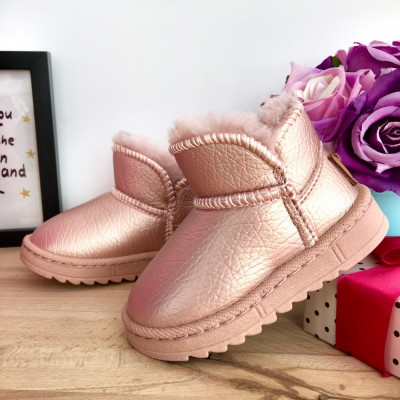 Cizme imblanite roz satinat tip ugg pt fete 24 25 cod 0923 foto