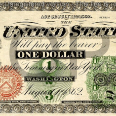 1 dolar 1862 Reproducere Bancnota USD , Dimensiune reala 1:1