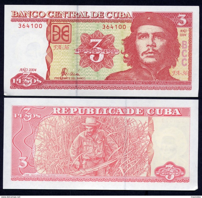 !!! CUBA - 3 PESOS 2004 - P 127 a- UNC / SERIA FA 27 / CHE GUEVARA