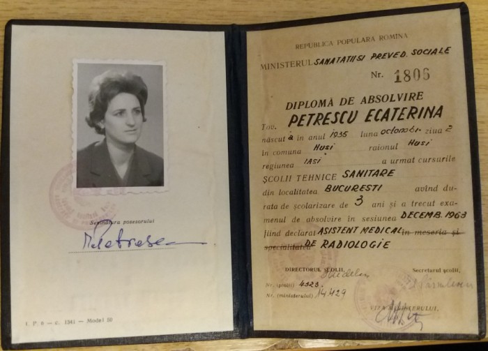 QW13 1 5 - 1963 - Diploma absolvire - Scoala tehnica sanitara