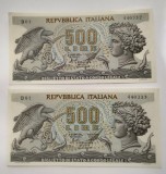 Italia - 500 Lire 1966 B - Serii consecutive