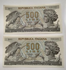 Italia - 500 Lire 1966 B - Serii consecutive