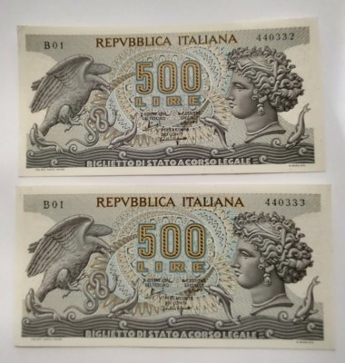 Italia - 500 Lire 1966 B - Serii consecutive foto