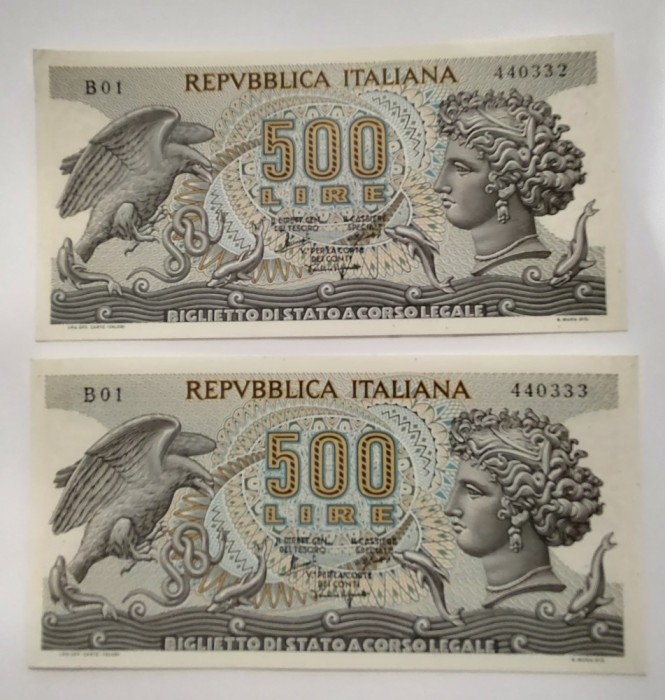 Italia - 500 Lire 1966 B - Serii consecutive