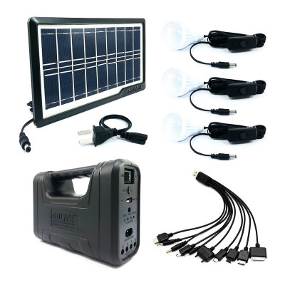 Kit solar portabil Gdliting GD-8017 Plus, USB, 3 becuri, lanterna LED foto