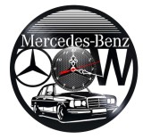 Ceas de perete decorativ realizat din disc de vinil, Model Mercedes-Benz Clasic Seria W / Cobra, Negru, 30 cm