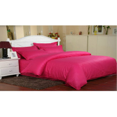 Lenjerie de pat pentru o persoana cu husa elastic pat si fata perna dreptunghiulara, Elegance, damasc, dunga 1 cm 130 g/mp, Fuchsia, bumbac 100%