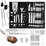 Set ustensile pentru gratar Kaminer, 26 piese, inox, valiza aluminiu