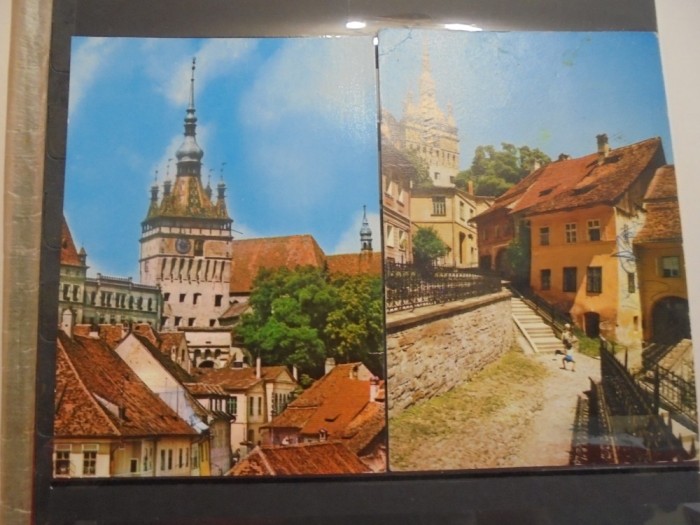 R.S.R - SIGHISOARA - 2 VEDERI CU TURNUL CU CEAS - CIRCULATE, TIMBRATE -