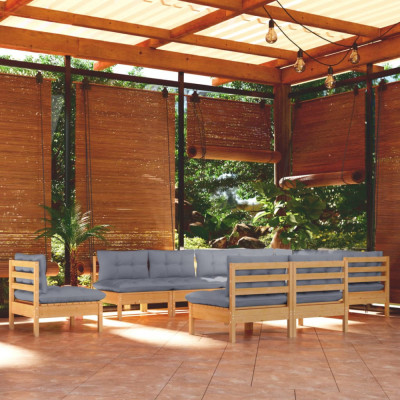 vidaXL Set mobilier grădină cu perne, 10 piese, gri, lemn masiv pin foto