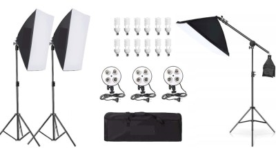 Kit de 3 softboxuri cu macara, soclu de 4 becuri, 3 trepiezi reglabili 200 cm, 12 becuri de 45W, geanta de transport inclusa foto