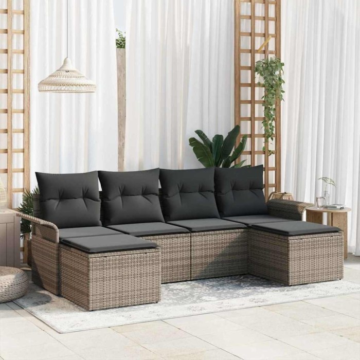 vidaXL Set de canapele pentru grădină cu pernă 6 pcs Gri Rattan poli 3354138