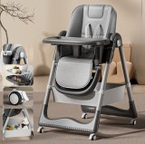 Scaun masa 3 in 1 Popypapa A65, bebelusi si copii, inaltime 8 trepte, spatar 4 pozitii, roti cu frana, centura 5 puncte, tava dubla detasabila , Gri