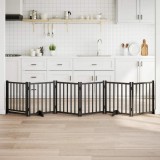 vidaXL Poartă c&acirc;ini pliabilă cu ușă, 6 panouri negru 300 cm, lemn brad 352285