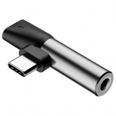 Adaptor Baseus L41, tata USB-C la mama USB-C si jack 3.5 mm, 1A, Silver foto