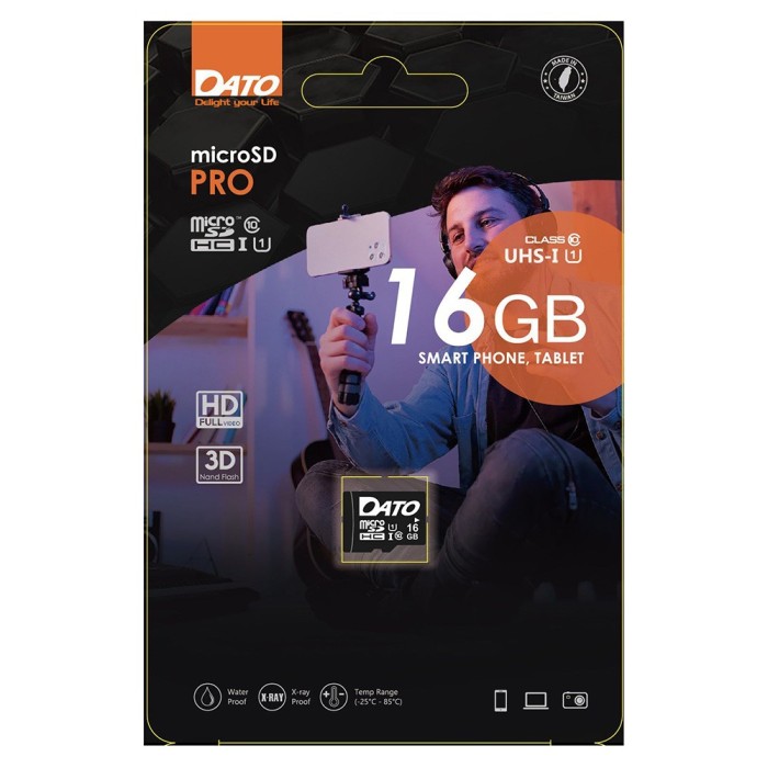 Dato - Memory Card Pro (DTTF016GUIC10) - Micro SDHC, 16GB, Class 10, Read up to 40MB/s, Write up to 10MB/s - Black