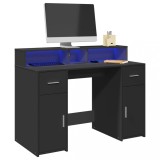 Birou Gaming vidaXL cu LED, Negru, 120x55x91 cm, Lemn, Spatiu Stocare, Birou Calculator, PC, Workstation
