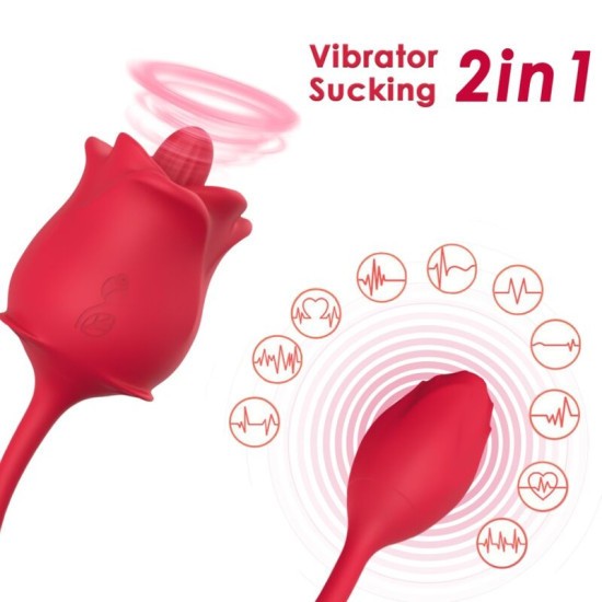 ARMONY - ROSE 2 IN 1 SUCTION STIMULATOR &amp; VIBRATOR 10 MODES WITH RED TAIL
