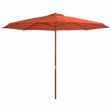 VidaXL Umbrelă de soare de exterior, st&acirc;lp lemn, cărămiziu, 350 cm