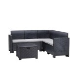Set canapea colț grădină Leziter Nero 5 locuri, plastic, textura ratan, grafit