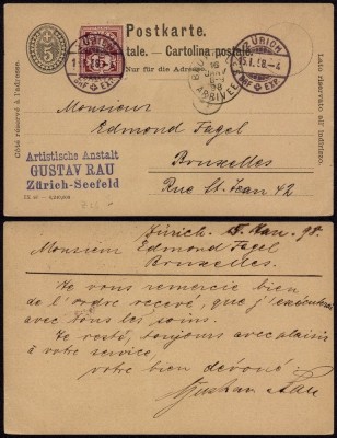 Switzerland 1898 Old postcard stationery Zurich to Brussels Belgium D.1004 foto